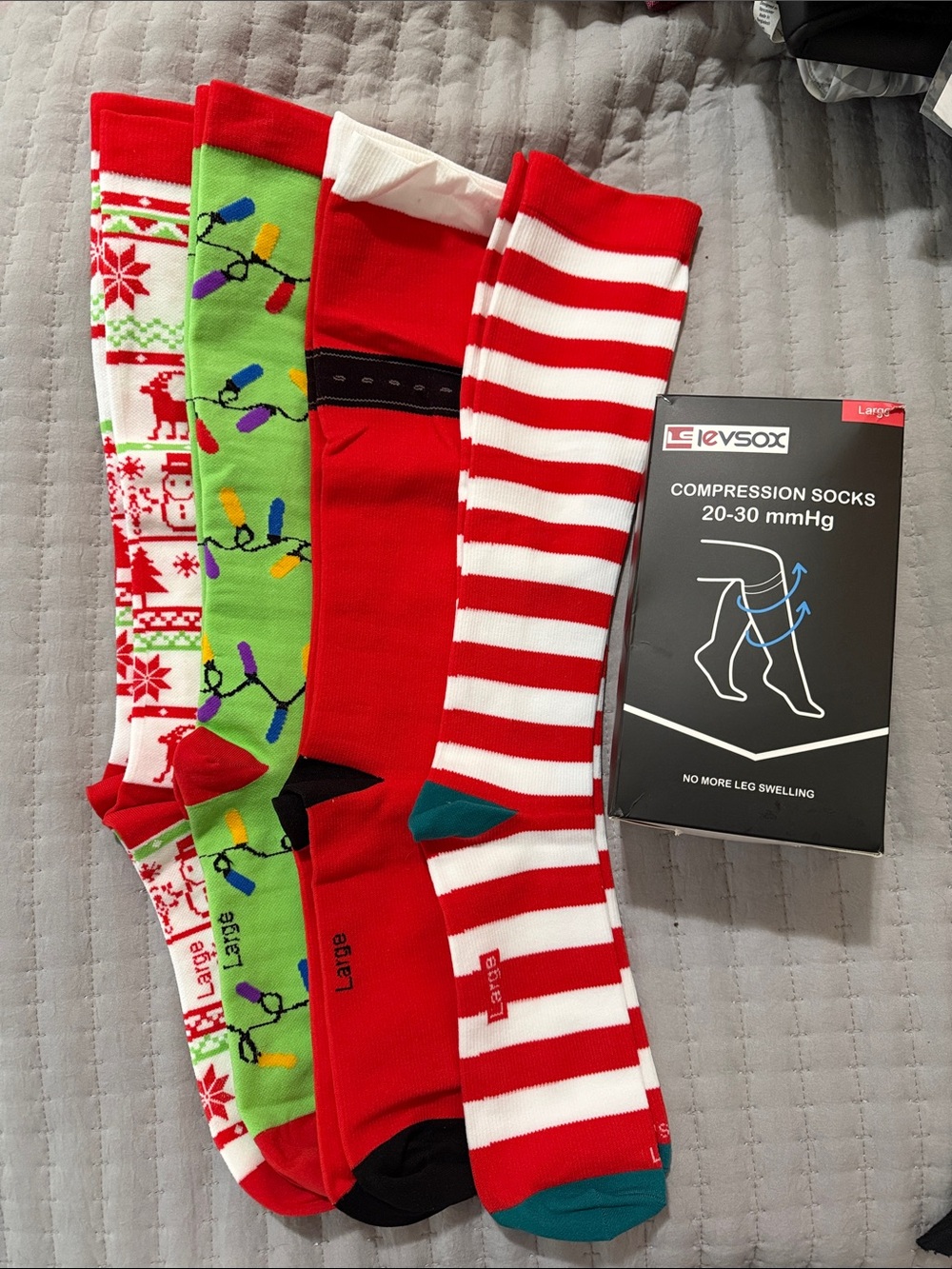 4 Pair Holiday Compression Socks 20-30 mmHg Large
